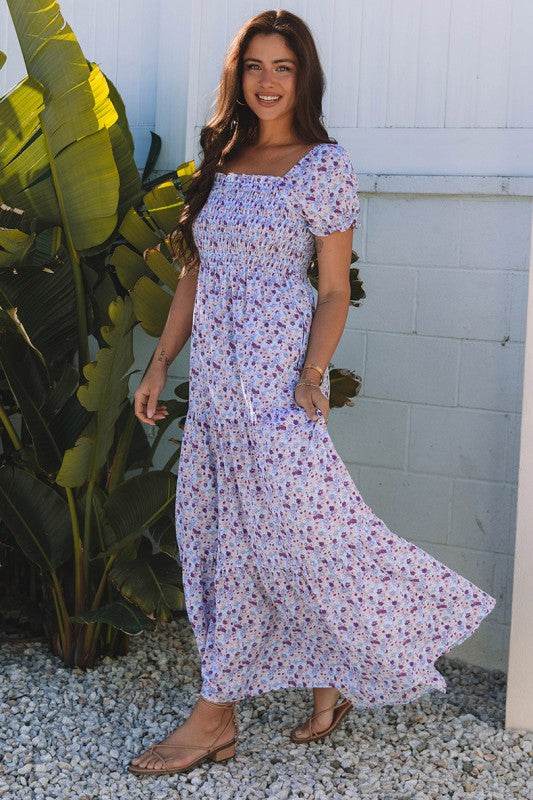 Bubble Sleeve Shirred High Waist Maxi Dress - Shop Style & More | Fresh Looks, Everyday Deals & Free Shipping