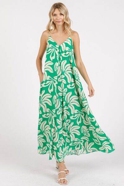 Mittoshop Printed V-Neck Maxi Cami Dress with Pockets - Shop Style & More | Fresh Looks, Everyday Deals & Free Shipping