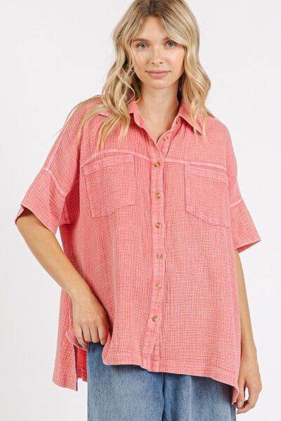Mittoshop Mineral Wash Gauze Oversized Short Sleeve Shirt - Shop Style & More | Fresh Looks, Everyday Deals & Free Shipping