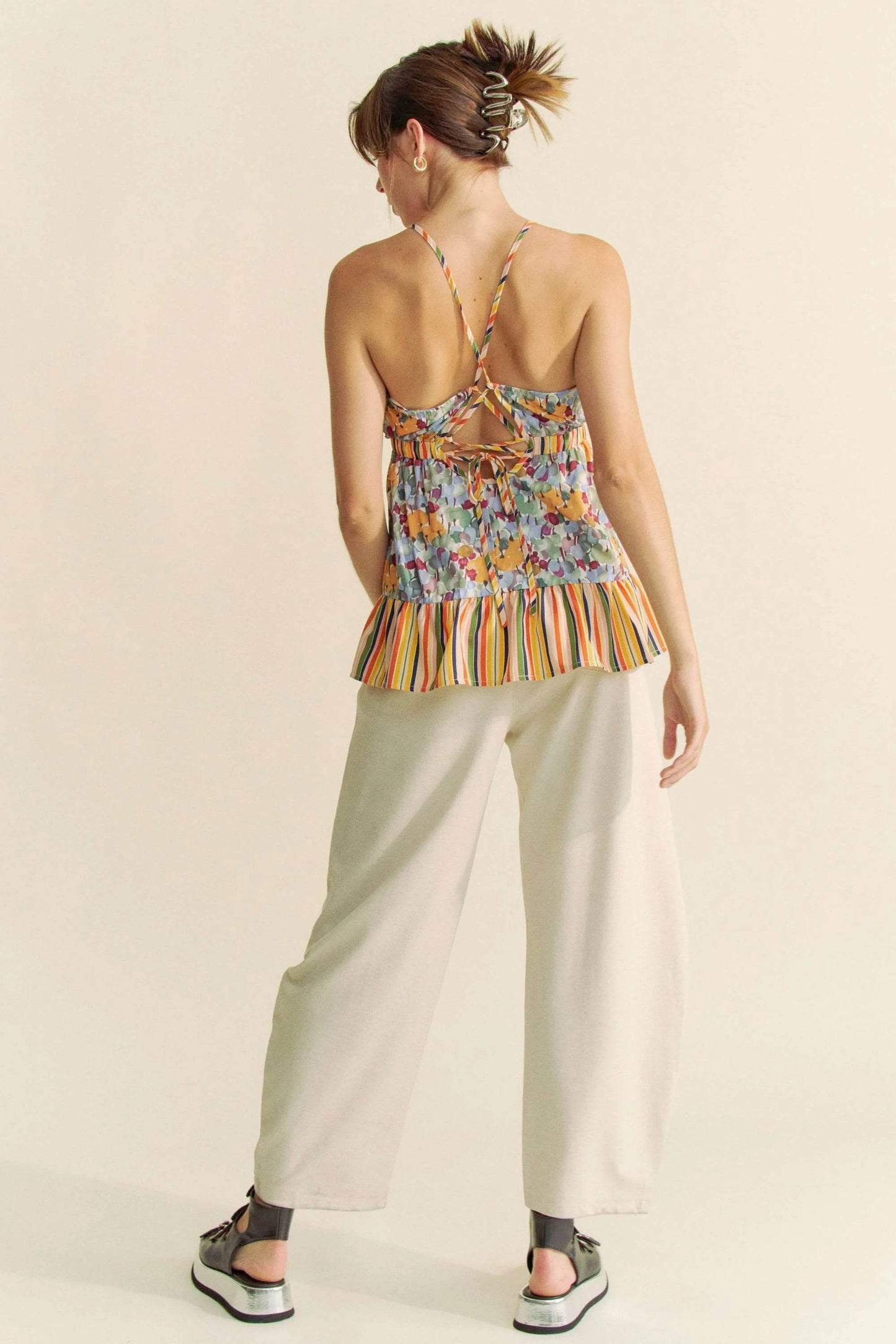 Davi & Dani Floral Smocked Sleeveless Ruffle Back Tie Top - Shop Style & More | Fresh Looks, Everyday Deals & Free Shipping