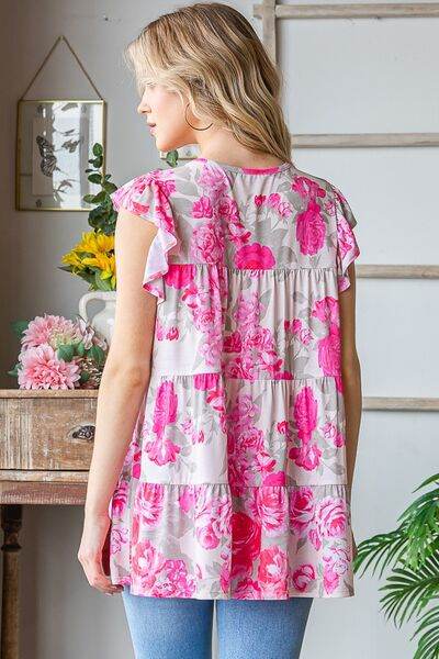 Heimish Full Size Butterfly Sleeve Round Neck Floral Tiered Top Plus Size - Shop Style & More | Fresh Looks, Everyday Deals & Free Shipping