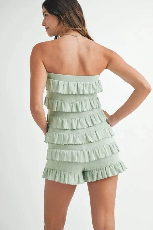 MABLE Pointelle Knit Fabric Ruffled Tube Romper - Shop Style & More | Fresh Looks, Everyday Deals & Free Shipping