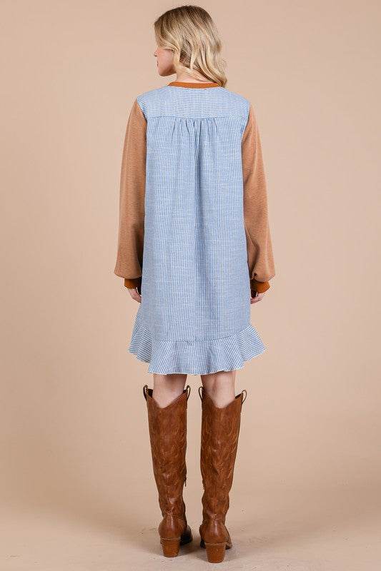 Ces Femme Striped Patchwork Round Neck Terry Sweatshirt Dress - Shop Style & More | Fresh Looks, Everyday Deals & Free Shipping