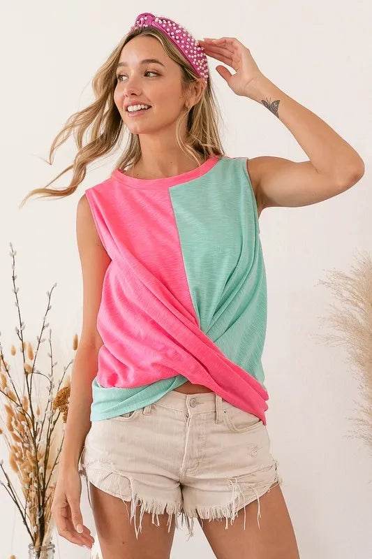 BiBi Slub Terry Color Block Twisted Top - Shop Style & More | Fresh Looks, Everyday Deals & Free Shipping