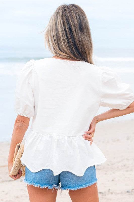 Anaiah Bow Knot Puff Sleeve Peplum Top - Shop Style & More | Fresh Looks, Everyday Deals & Free Shipping