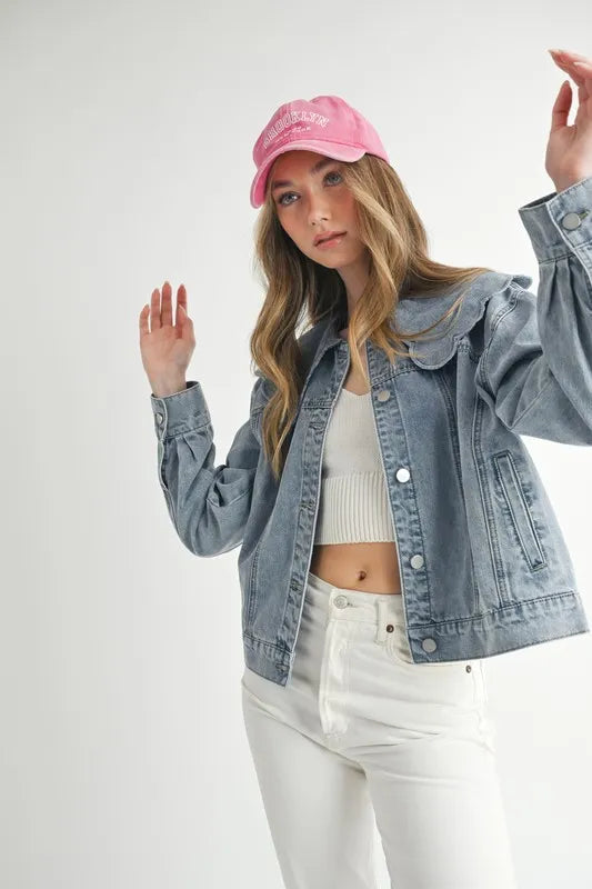 MABLE Scallop Peter Pan Collar Denim Jacket Women's Outerwear