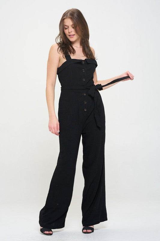 SLEEVELESS ADJUSTABLE STRAP BUTTON DOWN JUMPSUIT - Shop Style & More | Fresh Looks, Everyday Deals & Free Shipping