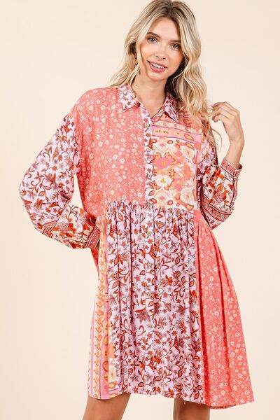 Mittoshop Floral Button Detail Long Sleeve Shirt Dress - Shop Style & More | Fresh Looks, Everyday Deals & Free Shipping