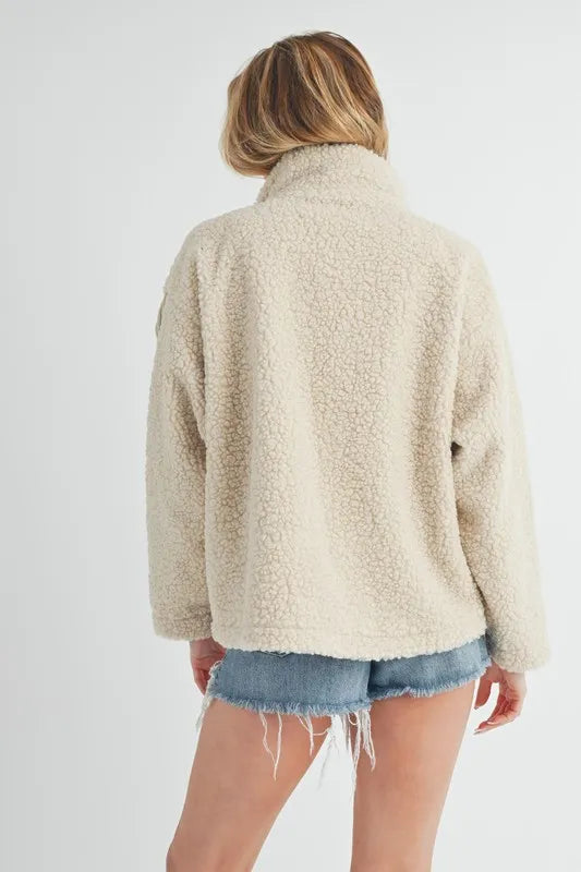 Aemi + Co Fake Two Pieces Turtleneck Sherpa Jacket with Pockets Women's Outerwear