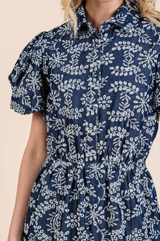 GeeGee Natural Leaf Pattern Eyelet Lace Puff Sleeve Dress - Shop Style & More | Fresh Looks, Everyday Deals & Free Shipping