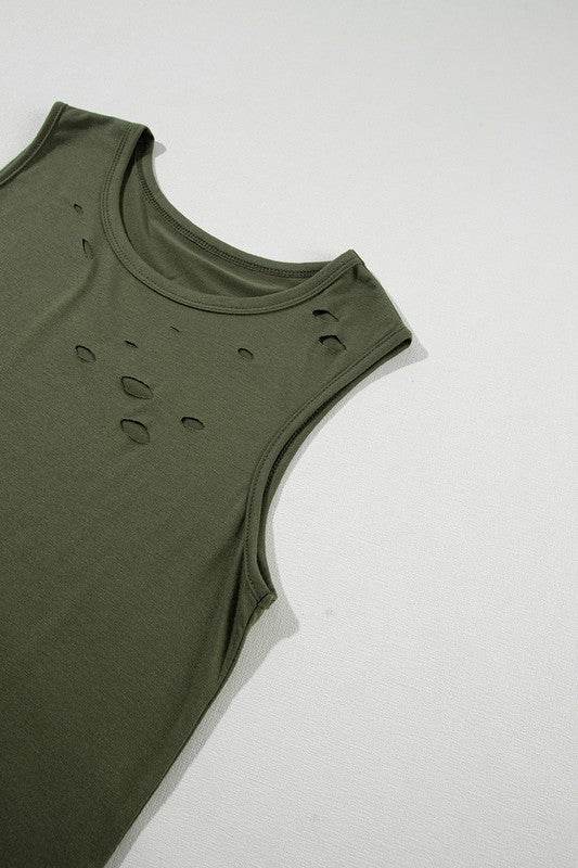 Women Distressed Holes Crew Neck Tank Top - Shop Style & More | Fresh Looks, Everyday Deals & Free Shipping