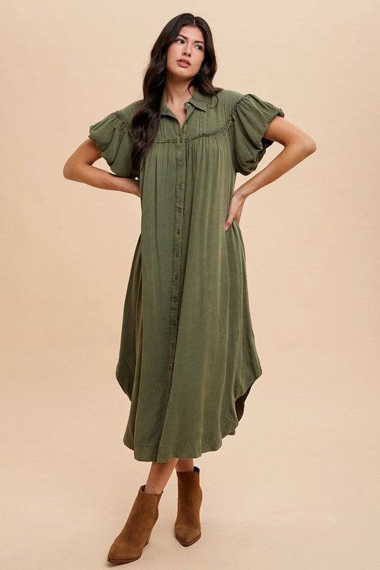 Annie Wear Mineral Washed Button Down Puff Sleeve Shirt Dress - Shop Style & More | Fresh Looks, Everyday Deals & Free Shipping