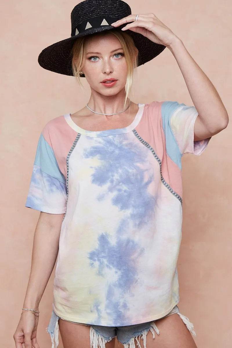 BiBi Tie Dye Printed Cotton Color Block T-Shirt - Shop Style & More | Fresh Looks, Everyday Deals & Free Shipping