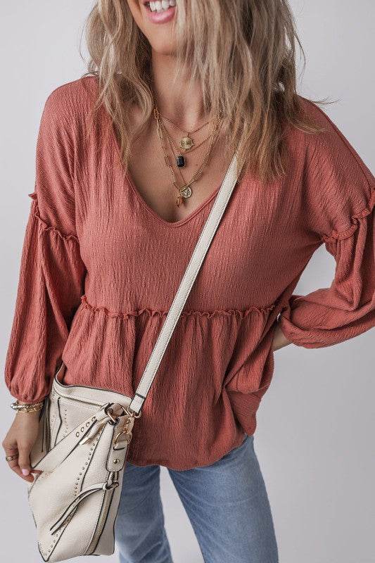 Rowan Textured Frilled Trim Puff Sleeve Blouse - Shop Style & More | Fresh Looks, Everyday Deals & Free Shipping