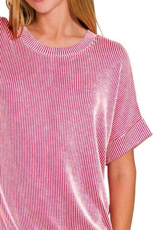 Zenana Corded Rib Short Sleeve T-Shirt - Shop Style & More | Fresh Looks, Everyday Deals & Free Shipping