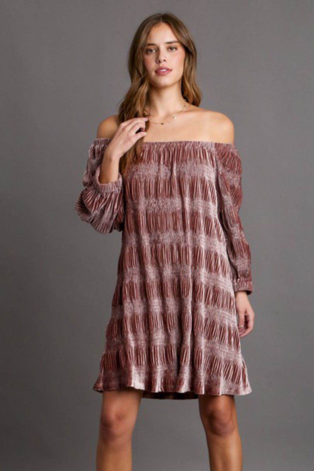 Umgee Off-Shoulder Balloon Sleeve Velvet Mini Dress - Shop Style & More | Fresh Looks, Everyday Deals & Free Shipping
