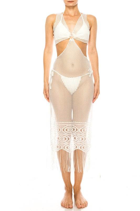 Relaxing Crochet with Tinsel Bottom Mid Cutout Cover Up - Shop Style & More | Fresh Looks, Everyday Deals & Free Shipping