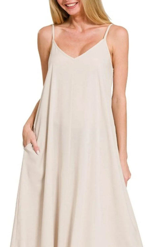 Zenana Woven Arc Hem Cami Dress With Flowy Pockets - Shop Style & More | Fresh Looks, Everyday Deals & Free Shipping