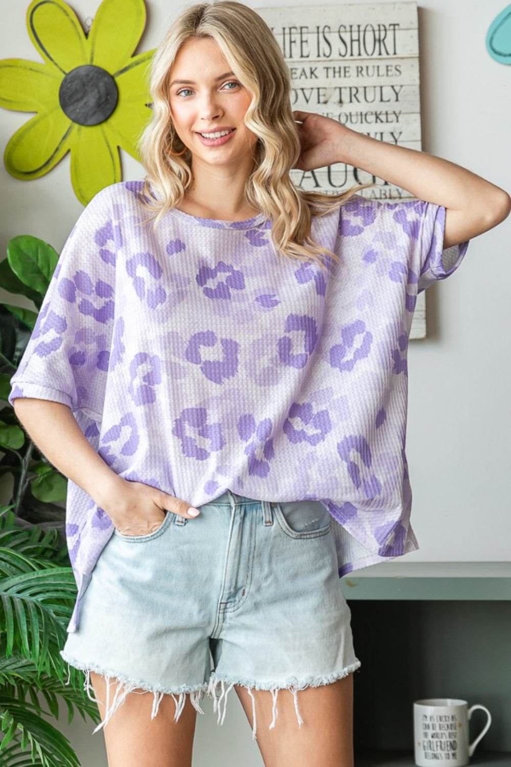 HOPELY Print Waffle Oversized T-Shirt - Shop Style & More | Fresh Looks, Everyday Deals & Free Shipping