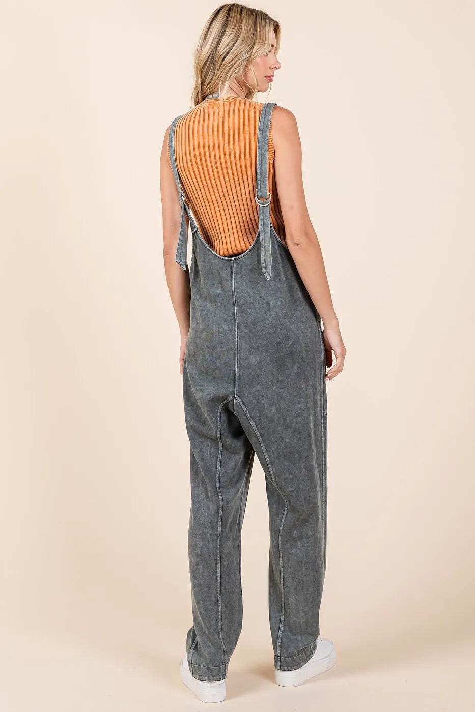 Mittoshop Mineral Wash Relaxed Fit Sleeveless Harem Jumpsuit - Shop Style & More | Fresh Looks, Everyday Deals & Free Shipping