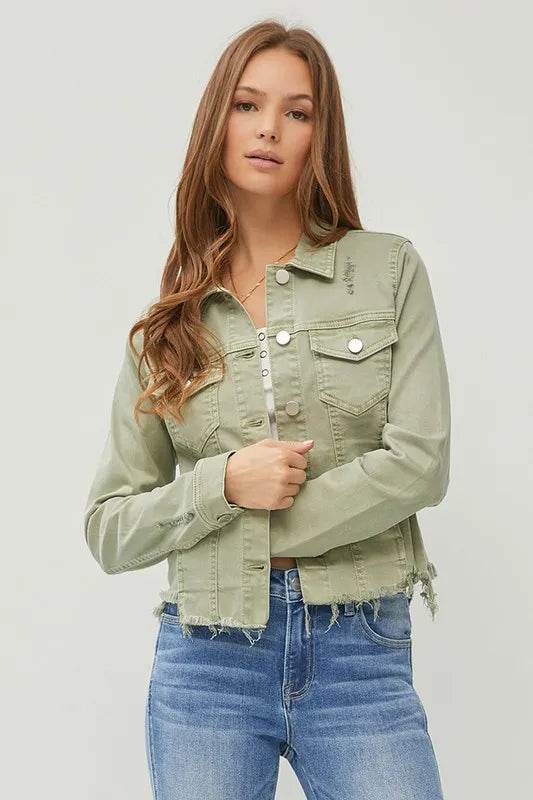 RISEN Full Size Raw Hem Button Up Cropped Denim Jacket Plus Size - Shop Style & More | Fresh Looks, Everyday Deals & Free Shipping