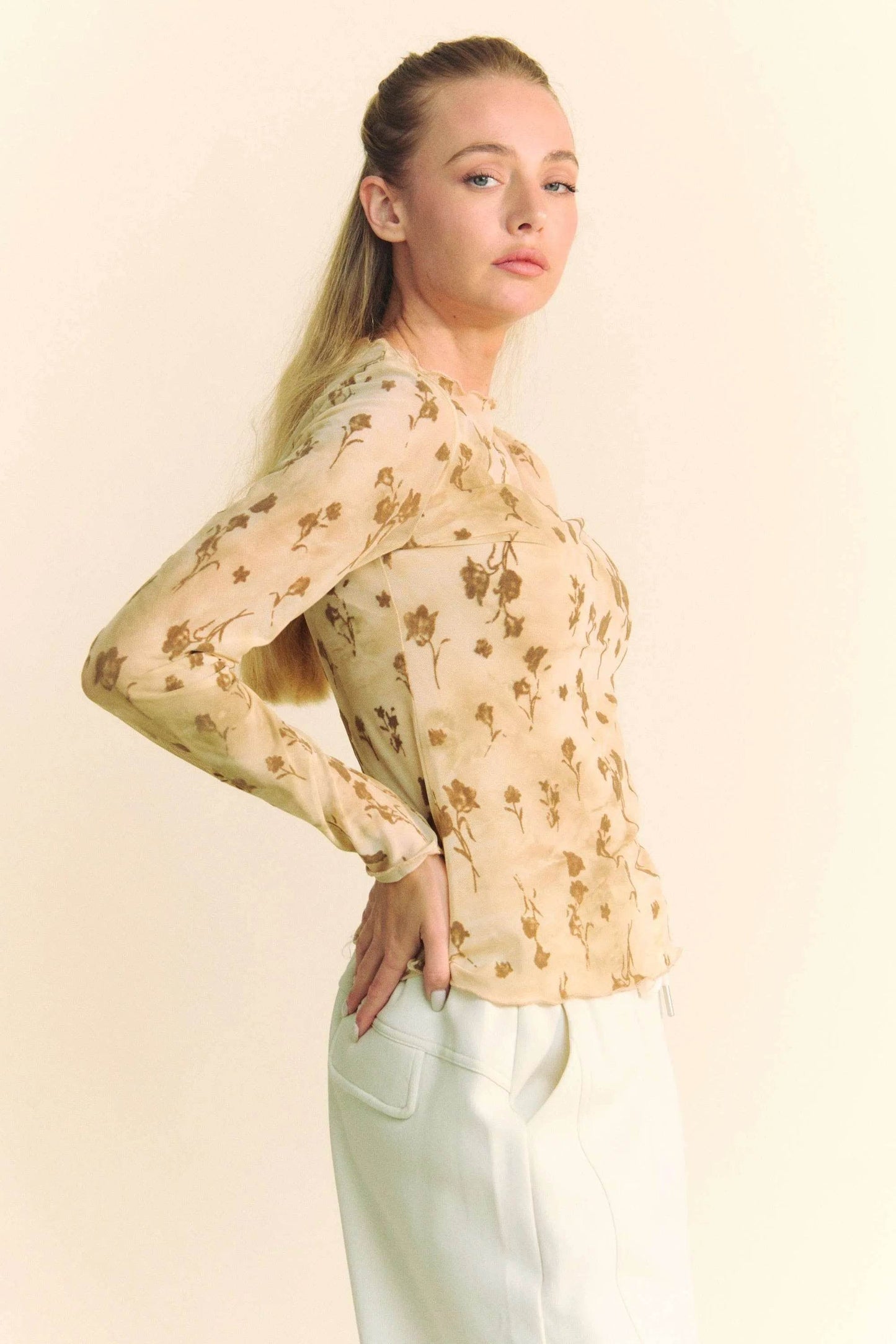 Davi & Dani Floral Mesh Long Sleeve Sheer Layering Top - Shop Style & More | Fresh Looks, Everyday Deals & Free Shipping