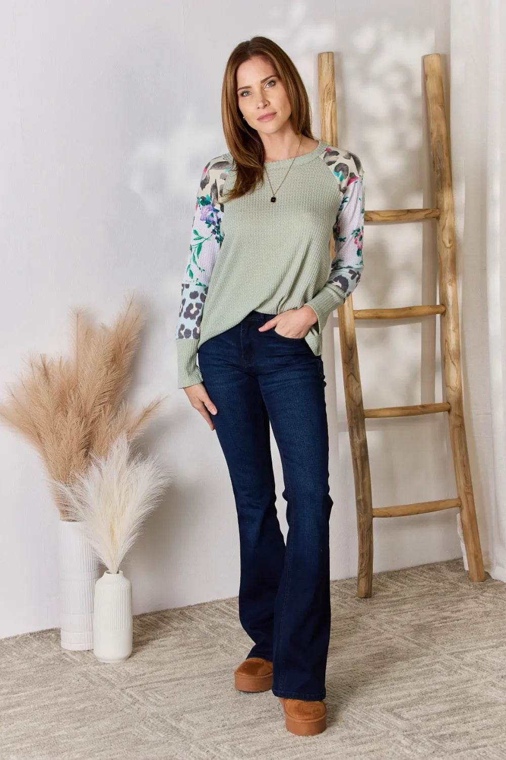 Hailey & Co Full Size Printed Round Neck Blouse - Shop Style & More | Fresh Looks, Everyday Deals & Free Shipping