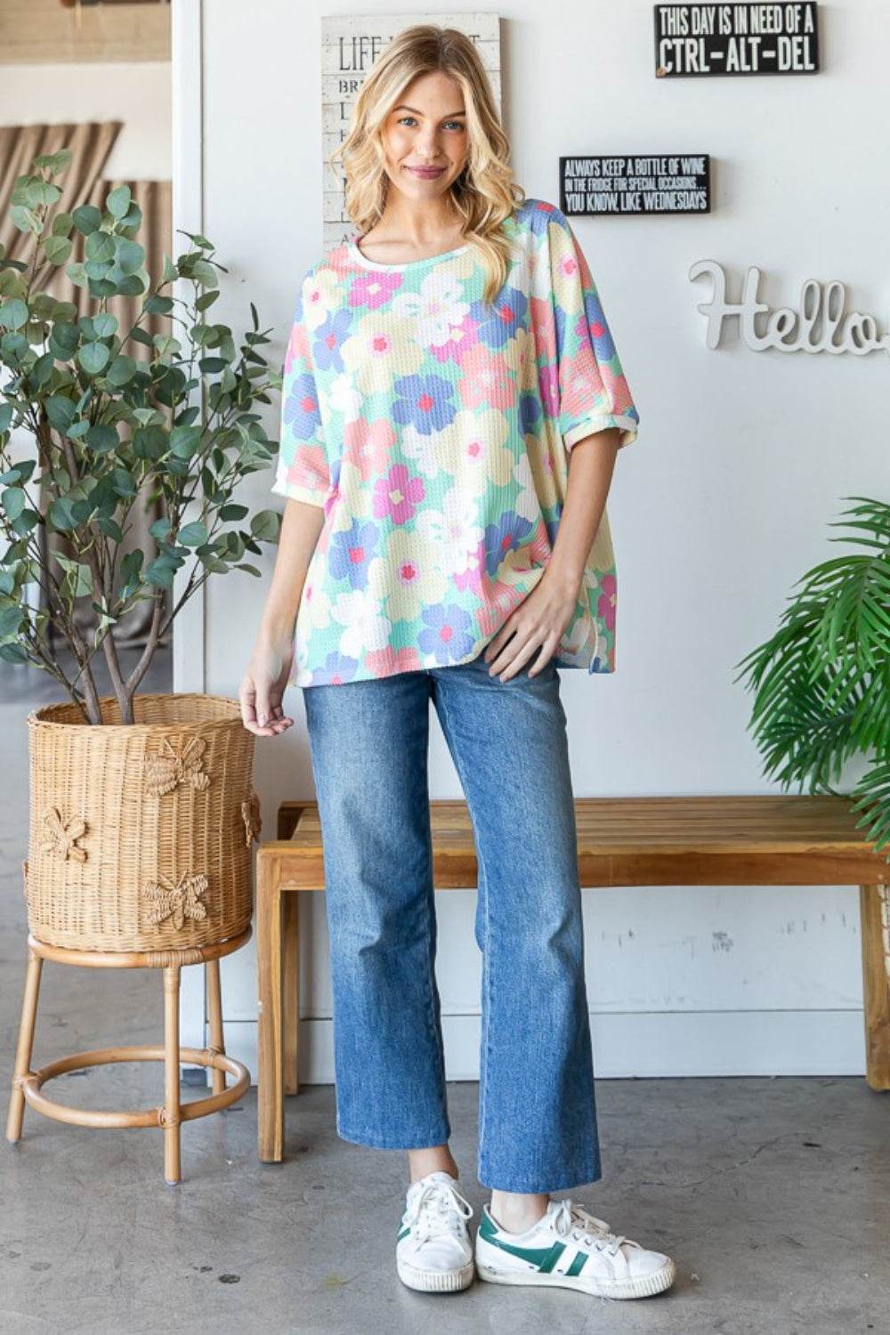 HOPELY Floral Waffle Oversized T-Shirt - Shop Style & More | Fresh Looks, Everyday Deals & Free Shipping