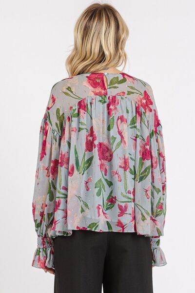 Mittoshop Floral Round Neck Flounce Sleeve Blouse - Shop Style & More | Fresh Looks, Everyday Deals & Free Shipping