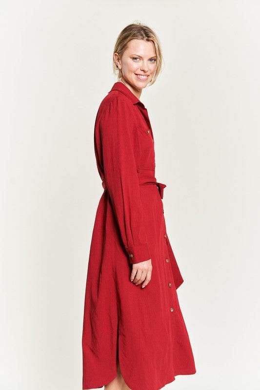 SOLID BUTTON DOWN BELTED LONG DRESS 30-545 - Shop Style & More | Fresh Looks, Everyday Deals & Free Shipping