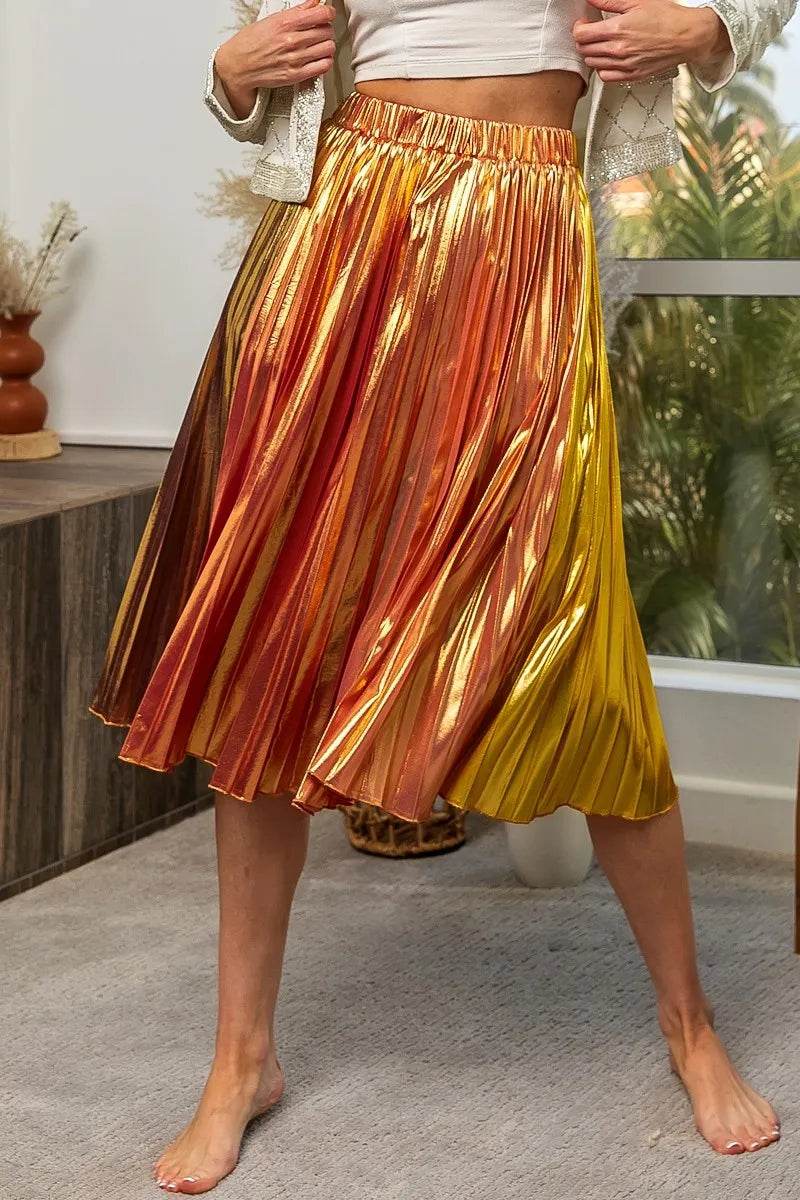 BiBi Metallic Color Block Pleats Midi Skirt - Shop Style & More | Fresh Looks, Everyday Deals & Free Shipping