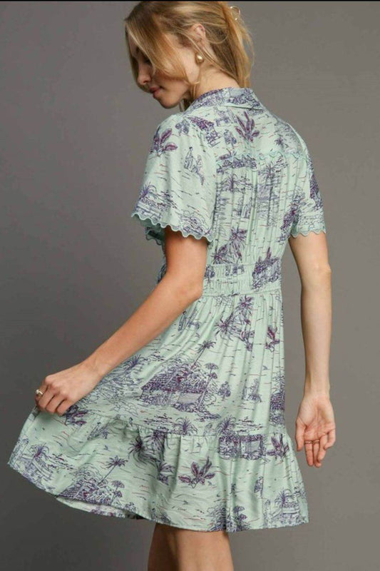 Umgee Full Size Landscape Print Collared Mini Dress Plus Size - Shop Style & More | Fresh Looks, Everyday Deals & Free Shipping