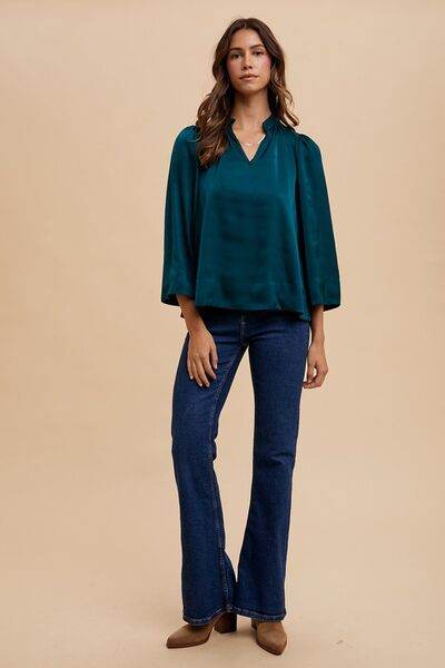 Annie Wear Satin Notched Three-Quarter Sleeve Blouse - Shop Style & More | Fresh Looks, Everyday Deals & Free Shipping