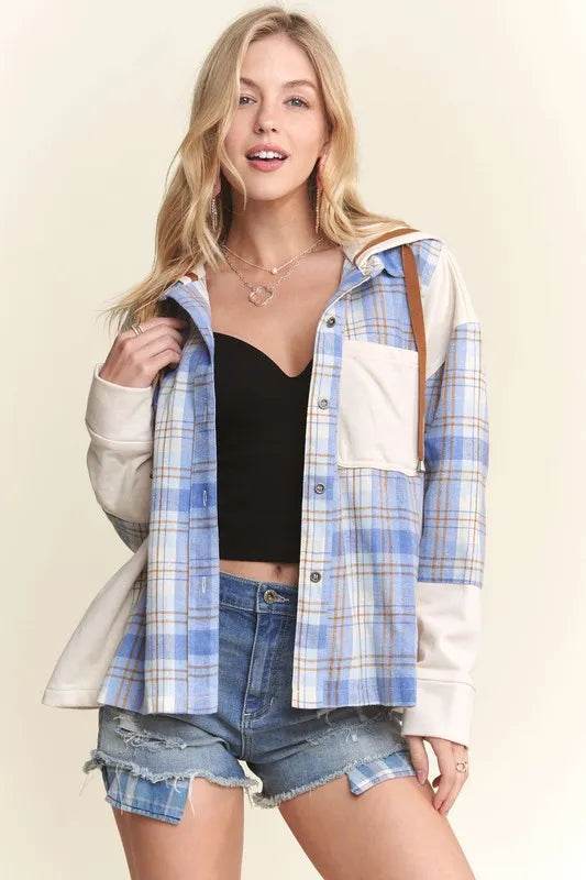 ADORA Button Down Plaid Hoodie Shacket - Shop Style & More | Fresh Looks, Everyday Deals & Free Shipping