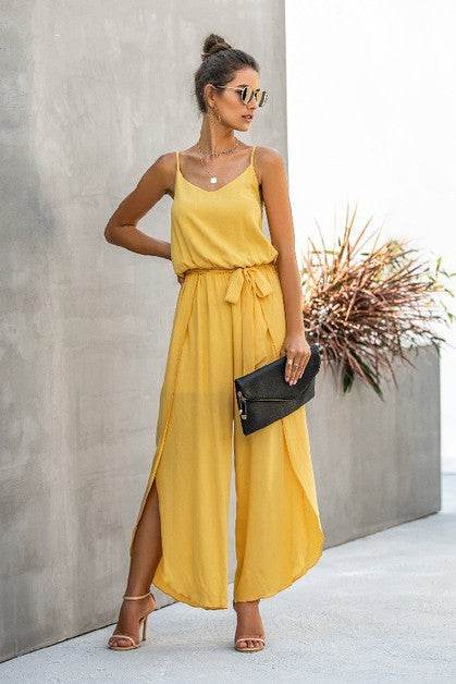 V Neck Suspenders Wide Leg Side Slit Jumpsuit - Shop Style & More | Fresh Looks, Everyday Deals & Free Shipping