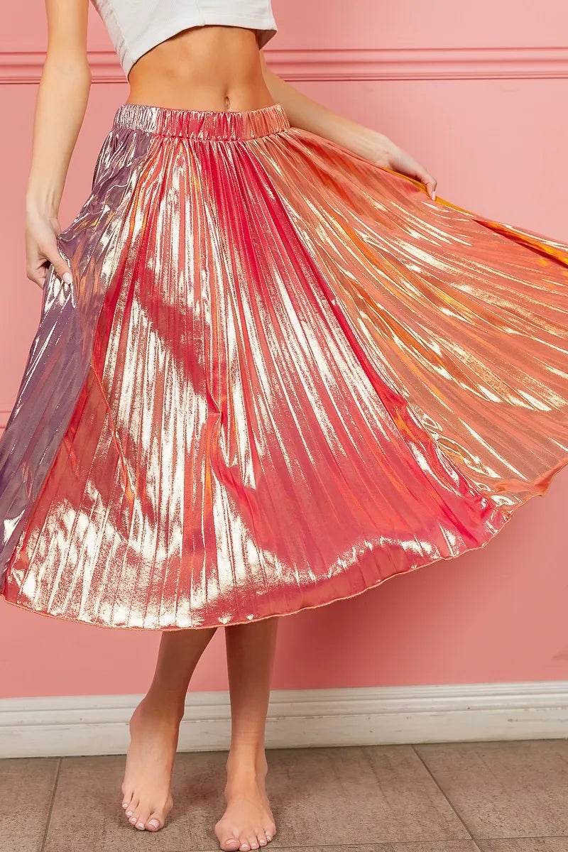 BiBi Metallic Color Block Pleats Midi Skirt - Shop Style & More | Fresh Looks, Everyday Deals & Free Shipping