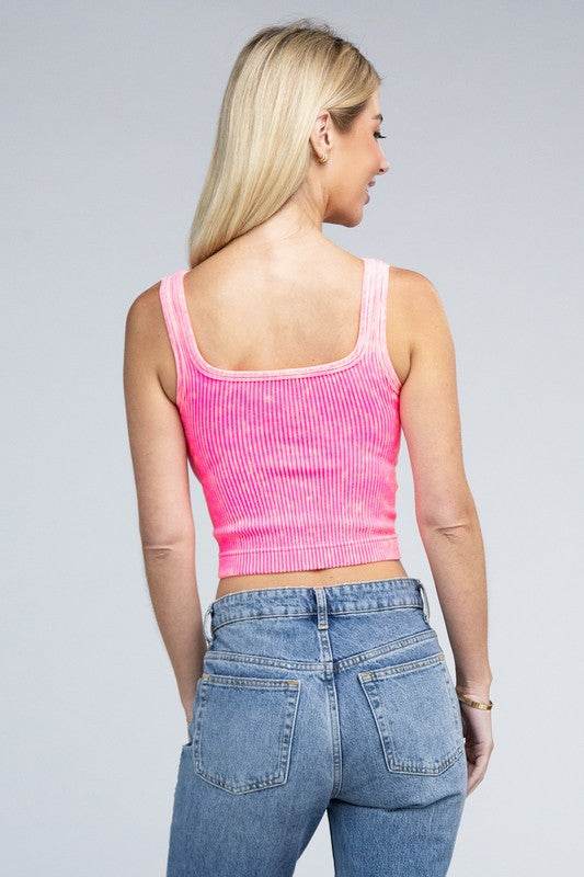 2-Way Neckline Washed Ribbed Cropped Tank Top - Shop Style & More | Fresh Looks, Everyday Deals & Free Shipping