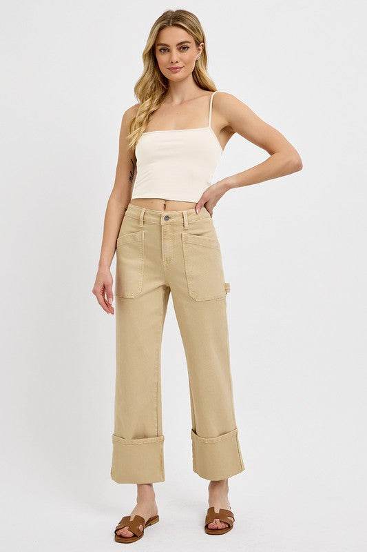 RISEN Full Size High Rise Wide Straight Cuffed Patch Jeans Plus Size - Shop Style & More | Fresh Looks, Everyday Deals & Free Shipping
