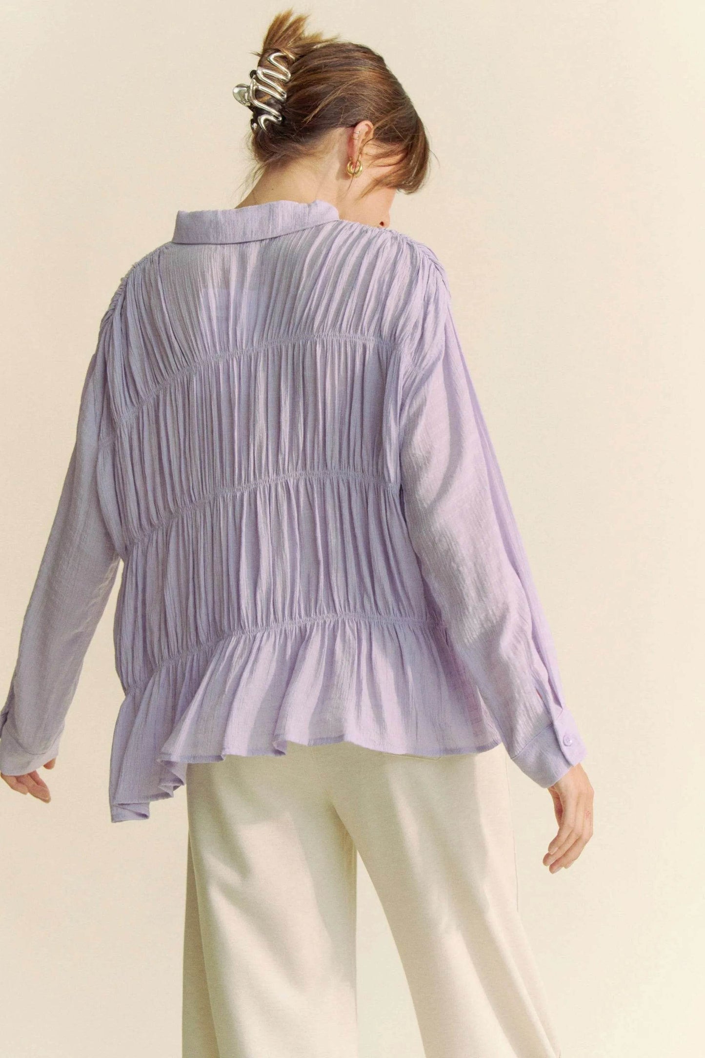 Davi & Dani Ruched All Over Button Front Shirt - Shop Style & More | Fresh Looks, Everyday Deals & Free Shipping