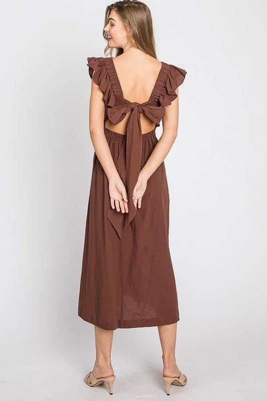 LINEN RUFFLE MID DRESS - Shop Style & More | Fresh Looks, Everyday Deals & Free Shipping