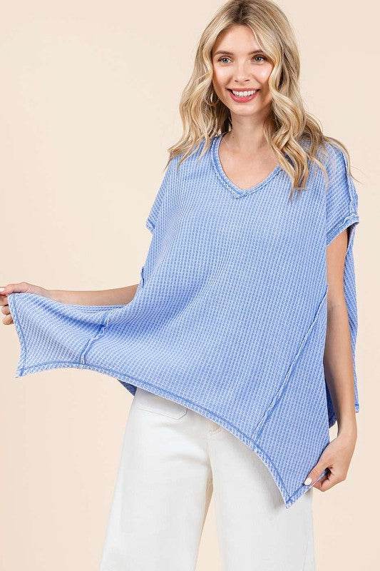 Mittoshop Mineral Wash Waffle Knit Pointed Hem Oversized Top - Shop Style & More | Fresh Looks, Everyday Deals & Free Shipping