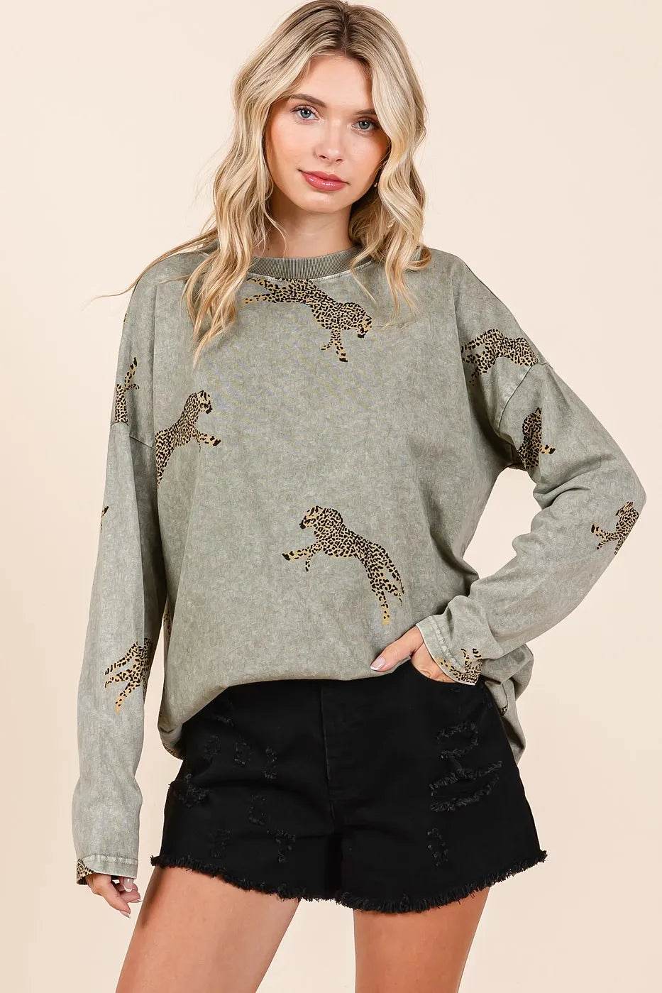 Mittoshop Mineral Wash Cheetah Print Long Sleeve Top - Shop Style & More | Fresh Looks, Everyday Deals & Free Shipping