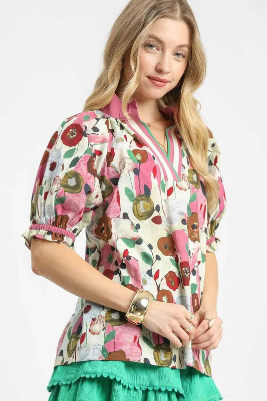 Umgee Floral Print Puff Sleeve Oversized Blouse - Shop Style & More | Fresh Looks, Everyday Deals & Free Shipping