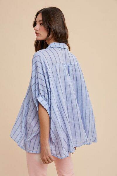 Annie Wear Striped Button Up Half Sleeve Shirt - Shop Style & More | Fresh Looks, Everyday Deals & Free Shipping