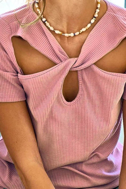 BiBi Rib Knit with Cut Out and Front Twist Detailed Top - Shop Style & More | Fresh Looks, Everyday Deals & Free Shipping