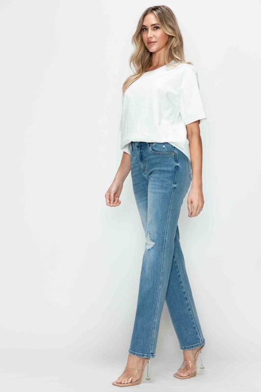 bytos Full Size Distressed High Rise Straight Jeans - Shop Style & More | Fresh Looks, Everyday Deals & Free Shipping