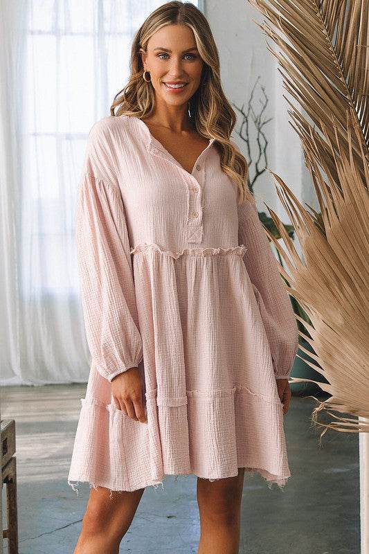 Women Crinkle Distressed Puff Sleeve Flared Dress - Shop Style & More | Fresh Looks, Everyday Deals & Free Shipping
