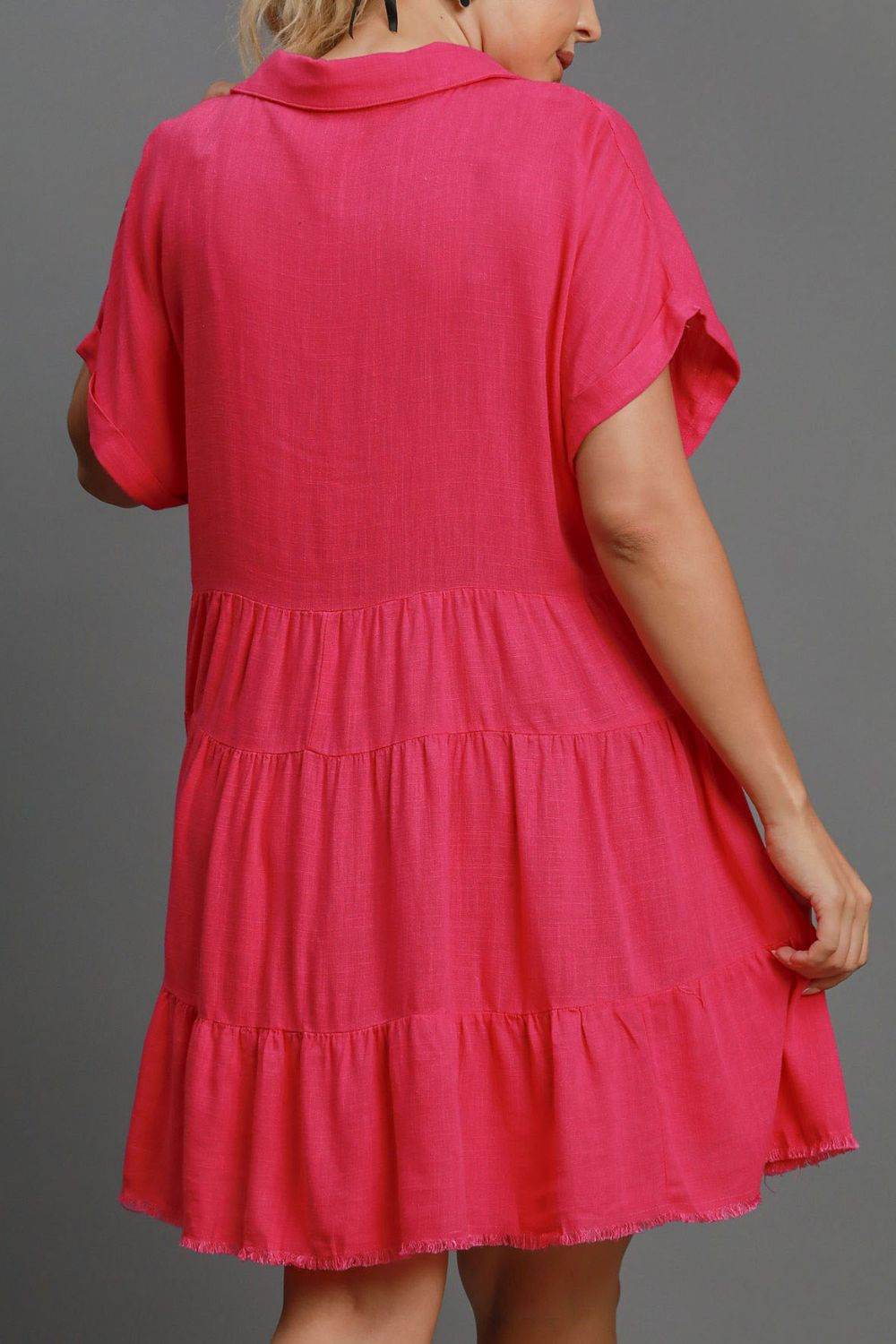 Umgee Full Size Raw Hem Folded Sleeve Tiered Dress Plus Size - Shop Style & More | Fresh Looks, Everyday Deals & Free Shipping