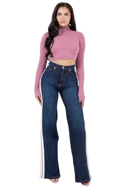 Wide Leg Jean with Stripe detail - Shop Style & More | Fresh Looks, Everyday Deals & Free Shipping