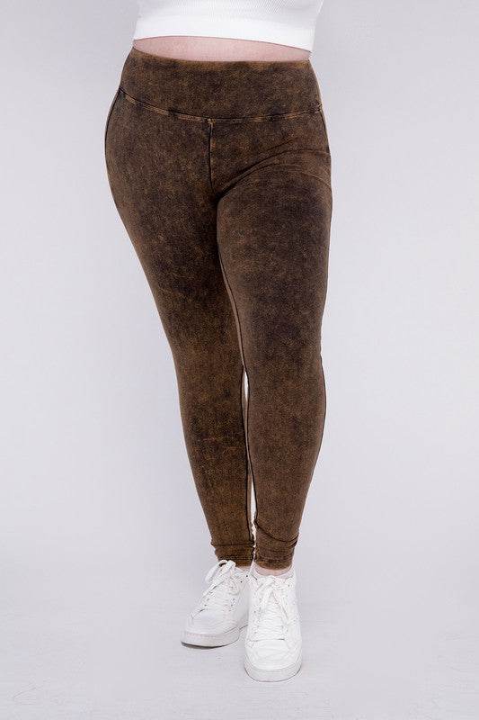 Plus Mineral Washed Wide Waistband Yoga Leggings - Shop Style & More | Fresh Looks, Everyday Deals & Free Shipping